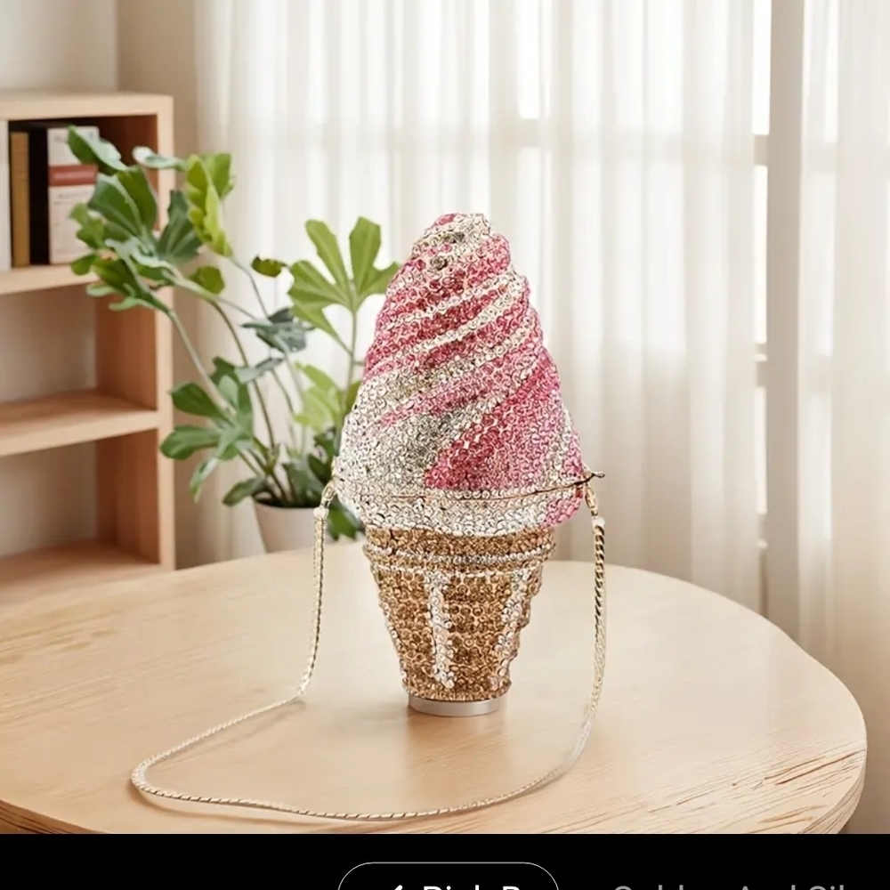 Elegant Pink and Gold Ice Cream Cone Clutch